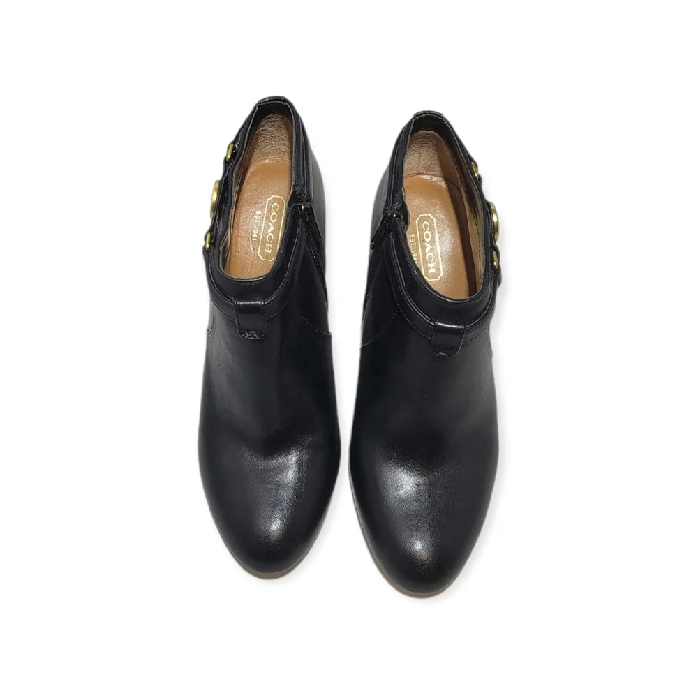 Black Ankle Booties Coach Salene Soft Leather with Stilleto Heels - Picture 2 of 11